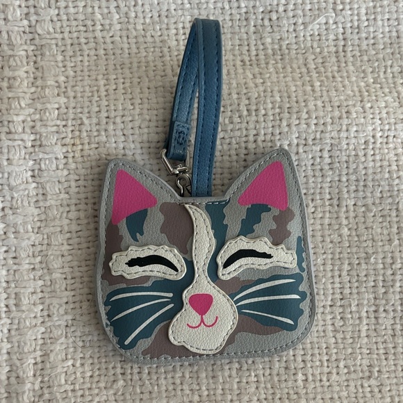 Vera Bradley Cat Face Keychain in Pink and Blue - Picture 1 of 2